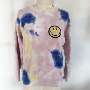 Sandro Tie-Dye Smiley Sweater - Pink, Blue, and Yellow